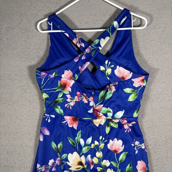 Guess Women’s Size 12 Tulip Cocktail Mini Dress Blue Flowers Knee Length Wedding - Picture 16 of 16